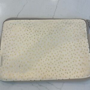 Dabney Lee Gold and Cream polka dot  Speckled Fabric zip  Laptop Case 10 x 14